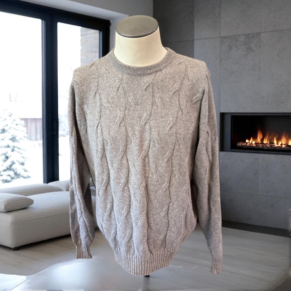 Tuttle Golf Collection 100% Cashmere Braided Grey Sweater Large Scotland
